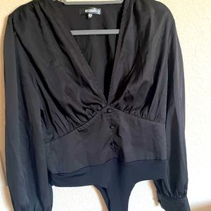 Black deep v button detail bodysuit - missguided US size 8